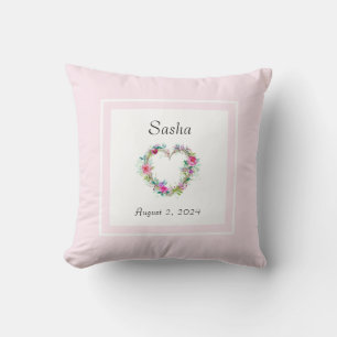 Mit Monogramm rosa, neugeborenes Kissen mit Datum