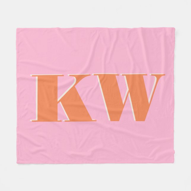 Mit Monogramm, rosa Orange, horizontal Fleecedecke (Vorderseite (Horizontal))
