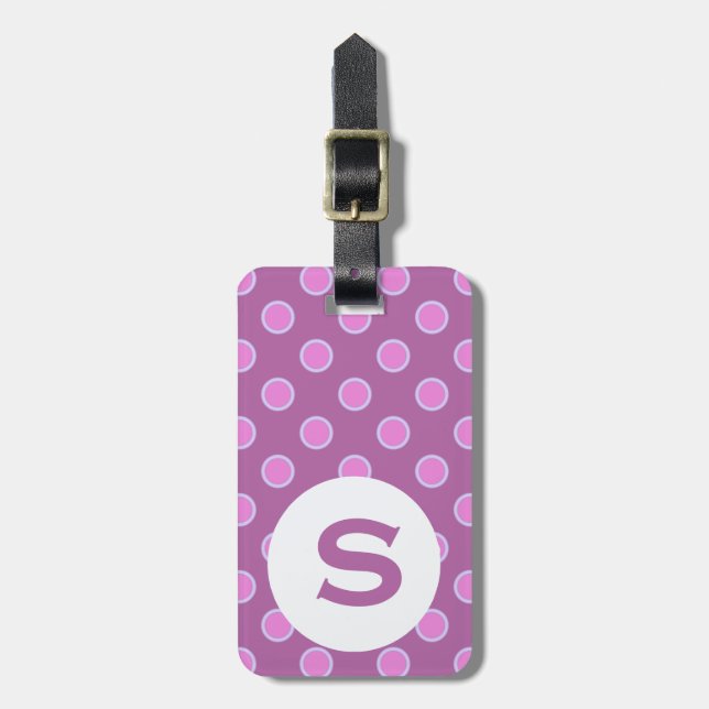 Mit Monogramm rosa Punkte Gepäckanhänger (Vorderseite vertikal)
