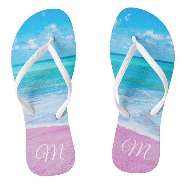 Mit Monogramm rosa Sandstrand Flip Flops (Fußbett)