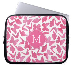 Mit Monogramm rosa Schmetterlingsmuster Laptopschutzhülle