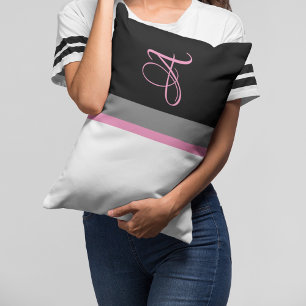 Mit Monogramm rosa, schwarz Streifen Lendenkissen
