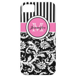 Mit Monogramm rosa, schwarz, weiß gestreifter Dama Case-Mate iPhone Hülle