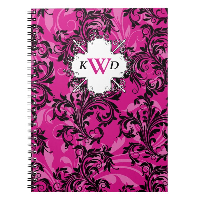 Mit Monogramm-rosa-Schwarz-weiß-ScrollNotebook Notizblock (Vorderseite)