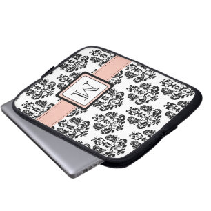 Mit Monogramm rosa schwarze Laptopschutzhülle