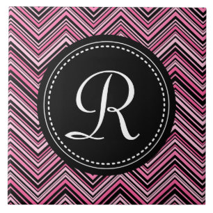 Mit Monogramm rosa Schwarzes Tribal Zickzack Muste Fliese