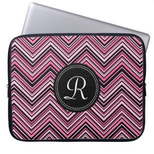 Mit Monogramm rosa Schwarzes Tribal Zickzack Muste Laptopschutzhülle