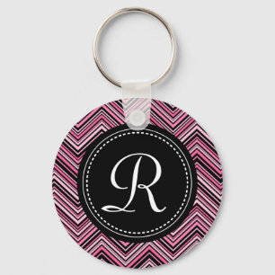 Mit Monogramm rosa Schwarzes Tribal Zickzack Muste Schlüsselanhänger