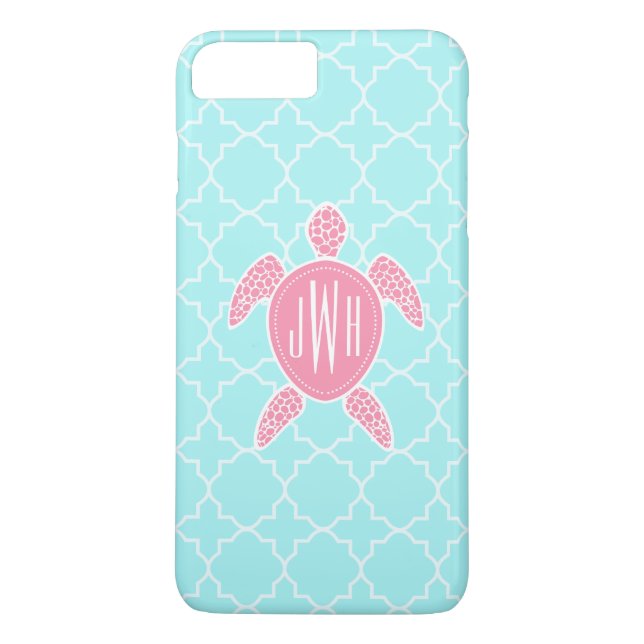 Mit Monogramm rosa Seeschildkröte + Blaues Case-Mate iPhone Hülle (Rückseite)