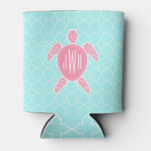 Mit Monogramm rosa Seeschildkröte + Blaues Dosenkühler