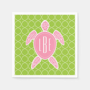 Mit Monogramm rosa Seeschildkröte-Grün Quatrefoi Serviette