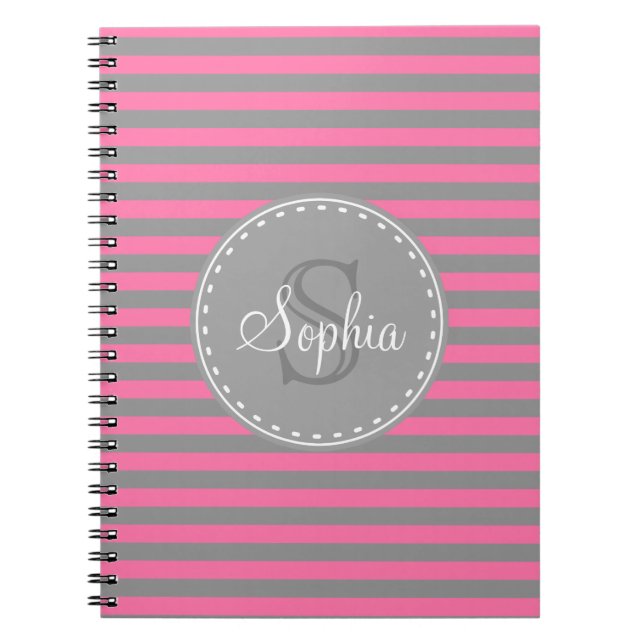 Mit Monogramm rosa Streifen Notizblock (Vorderseite)