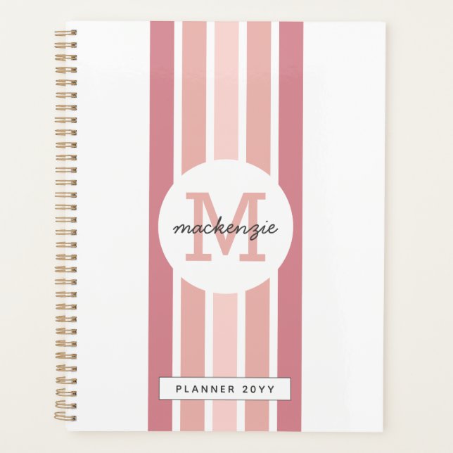 Mit Monogramm Rosa Streifen Personalisiert Planer (Vorderseite)