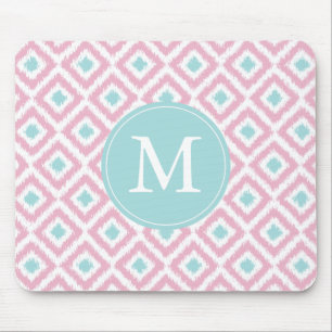 Mit Monogramm rosa u. lila Ikat Muster Mousepad