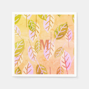 Mit Monogramm Rosa und Abstrakte Blätter Serviette