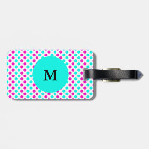 Mit Monogramm rosa und blaue Polka-Punkte Gepäckanhänger