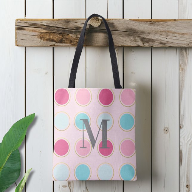 Mit Monogramm rosa und blauer Polka-Punkt Tasche (Von Creator hochgeladen)