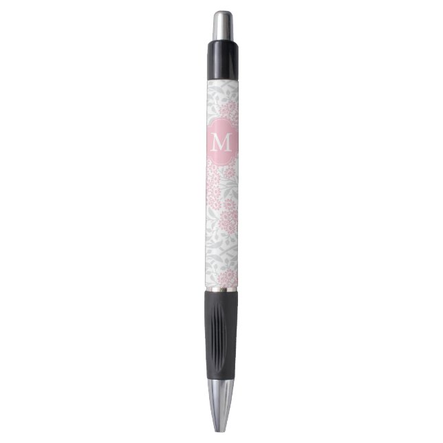 Mit Monogramm-Rosa- und Graublütendampfer Kugelschreiber (Vorderseite Vertikal)