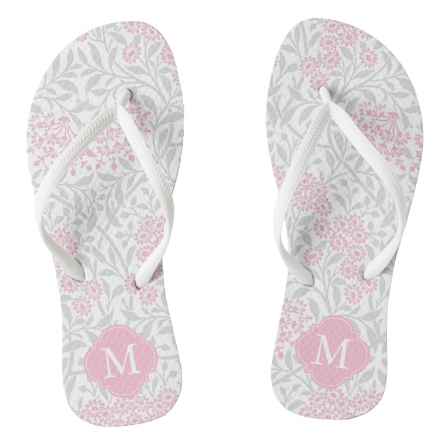 Mit Monogramm rosa und graublütige Damaske Flip Flops (Fußbett)