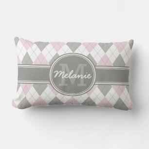 Mit Monogramm rosa und graues Raute Muster Lendenkissen