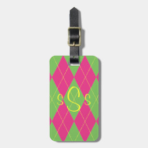 Mit Monogramm Rosa und grüne Raute Gepäckanhänger