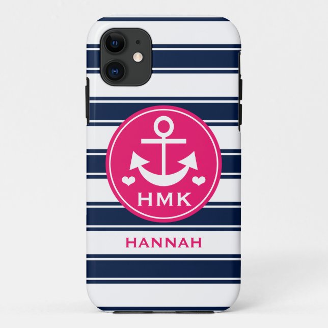 MIT MONOGRAMM ROSA-UND MARINE-ANKER Case-Mate iPhone HÜLLE (Rückseite)