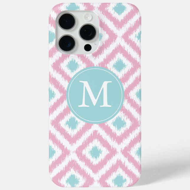 Mit Monogramm Rosa- und Mini-Diamanten-Ikat-Muster Case-Mate iPhone Hülle (Rückseite)