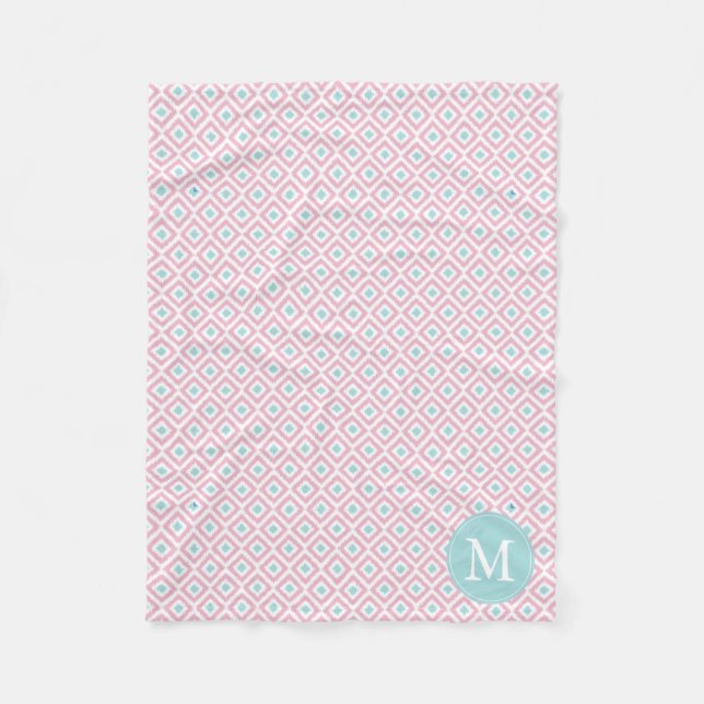 Mit Monogramm Rosa- und Mini-Diamanten-Ikat-Muster Fleecedecke (Vorderseite)