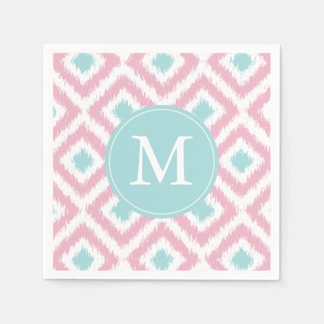 Mit Monogramm Rosa- und Mini-Ikat-Diamantenmuster Serviette (Vorderseite)