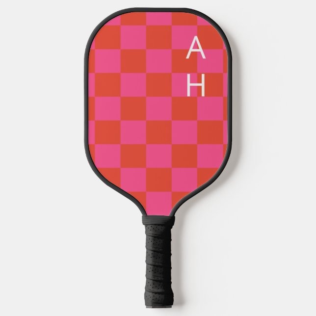 Mit Monogramm rosa und orangefarbenes Prüfmuster Pickleball Schläger (Vorderseite)