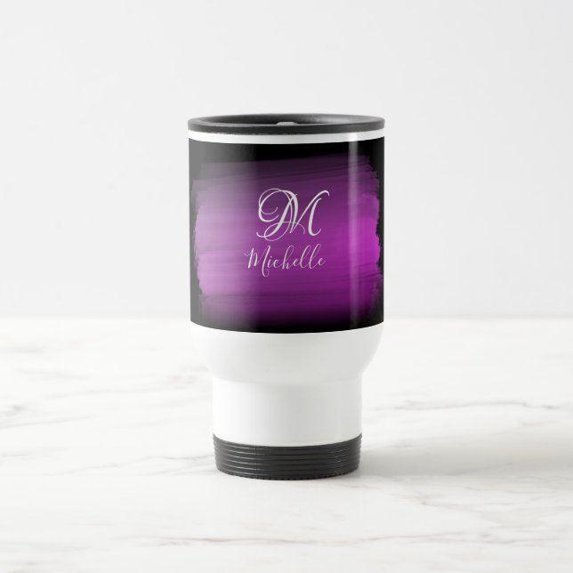 Mit Monogramm Rosa und Schwarz Reisebecher (Mittel)