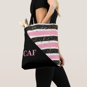 Mit Monogramm Rosa und Schwarze Streifen Gold Glit Tasche