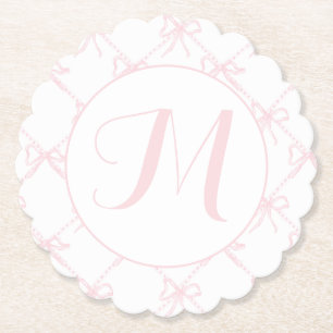Mit Monogramm, rosa und weiße Schleife, rosa, rosa Untersetzer
