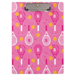 Mit monogramm rosa-weiße Tennisschläger Klemmbrett