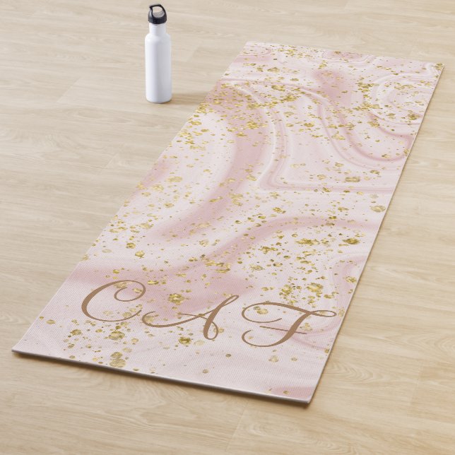 Mit Monogramm rosa weißer Marmor Swirl Gold Glitze Yogamatte (Beispiel)