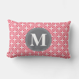 Mit Monogramm rosa, weißes, florales Gittermuster Lendenkissen