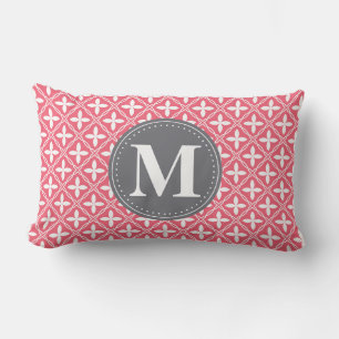 Mit Monogramm rosa, weißes, florales Gittermuster Lendenkissen