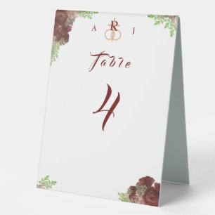Mit Monogramm Rose-Corsage-Tischnummer Tischaufsteller