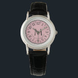 Mit Monogramm Rose der Frauen Vintage Uhr<br><div class="desc">Eine elegante mit Monogramm Vintage Rose goldene Uhr mit Ihrem Initial und Namen in einem klassischen Typ auf einer Rose rosa Hintergrund. Die Armbanduhr hat einen hübschen Zierrahmen von Bögen.</div>