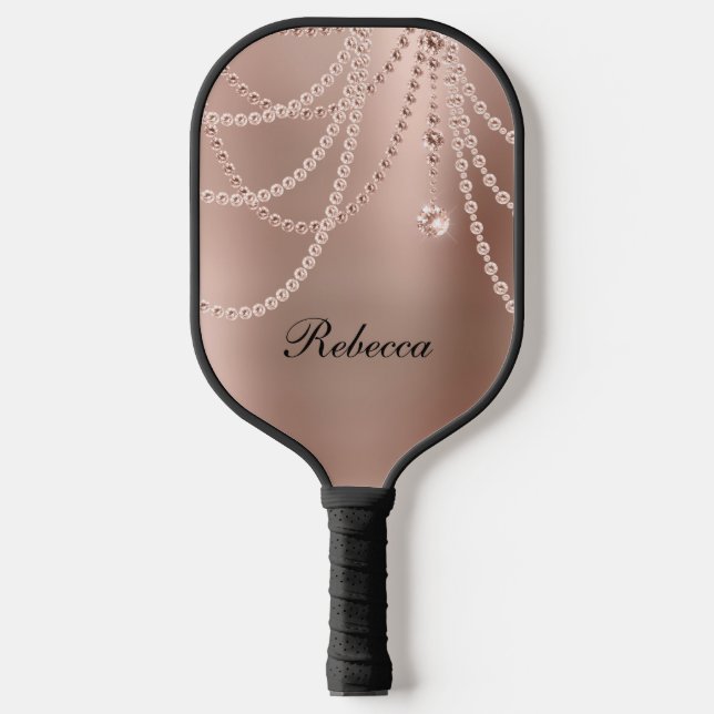 Mit Monogramm Rose Gold Blush Pink Glam Blende Pickleball Schläger (Vorderseite)