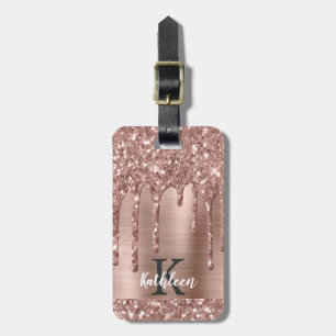 Mit Monogramm Rose Gold Glitzer Tropfen auf rosa M Gepäckanhänger