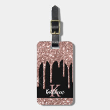 Mit Monogramm Rose Gold Glitzer Tropfen auf Schwar