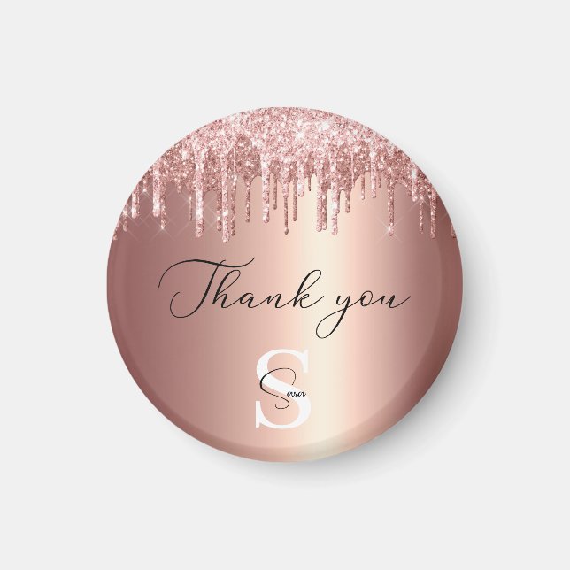 Mit Monogramm Rose Gold Glitzer Tropfen Vielen Dan Magnet (Vorne)