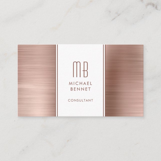 Mit Monogramm Rose Gold Metallic Foil Consultant Visitenkarte (Vorderseite)