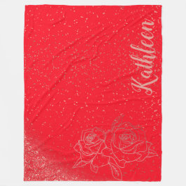 Mit Monogramm Rose Gold Rosa Rosen auf Rot | Fleecedecke