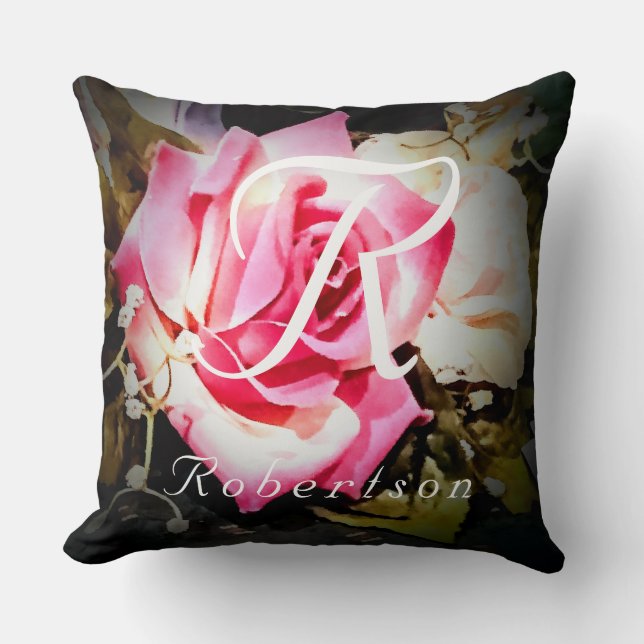 Mit Monogramm Rose katholische Hochzeitsgeschenk Kissen (Vorderseite)