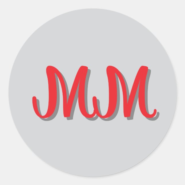 Mit Monogramm Rot-Grau-Kalligraphie Runder Aufkleber (Vorderseite)