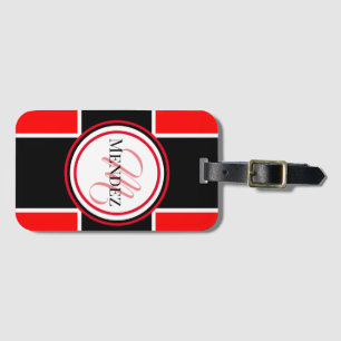 Mit Monogramm rot/schwarz Gepäckmarke Gepäckanhänger