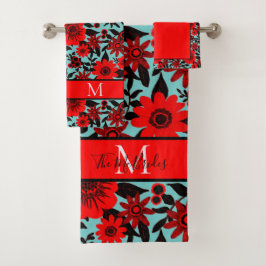 Mit Monogramm Rot-, Schwarz- und Blauer Dschungel Badhandtuch Set