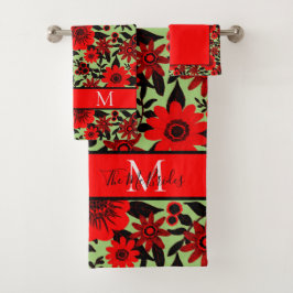 Mit Monogramm Rot, Schwarz und Grüner Dschungel Badhandtuch Set